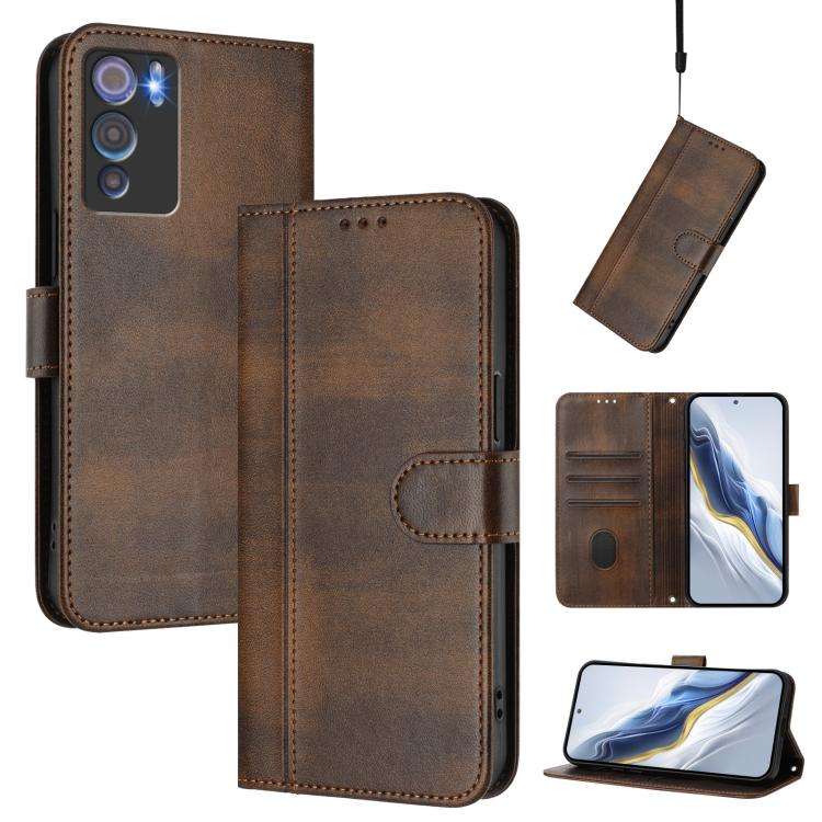 For Doogee N60 Pro Line Splicing Buckle Retro Leather Phone Case(Brown)
