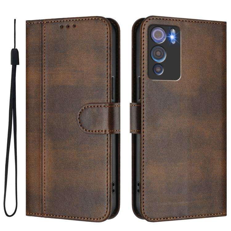 For Doogee N60 Pro Line Splicing Buckle Retro Leather Phone Case(Brown)