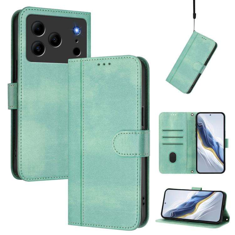 For Doogee Note 56 / Note 56 Pro Line Splicing Buckle Retro Leather Phone Case(Mint Green)