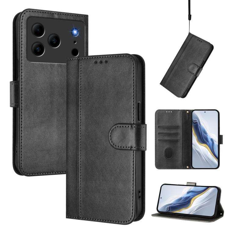 For Doogee Note 56 / Note 56 Pro Line Splicing Buckle Retro Leather Phone Case(Black)