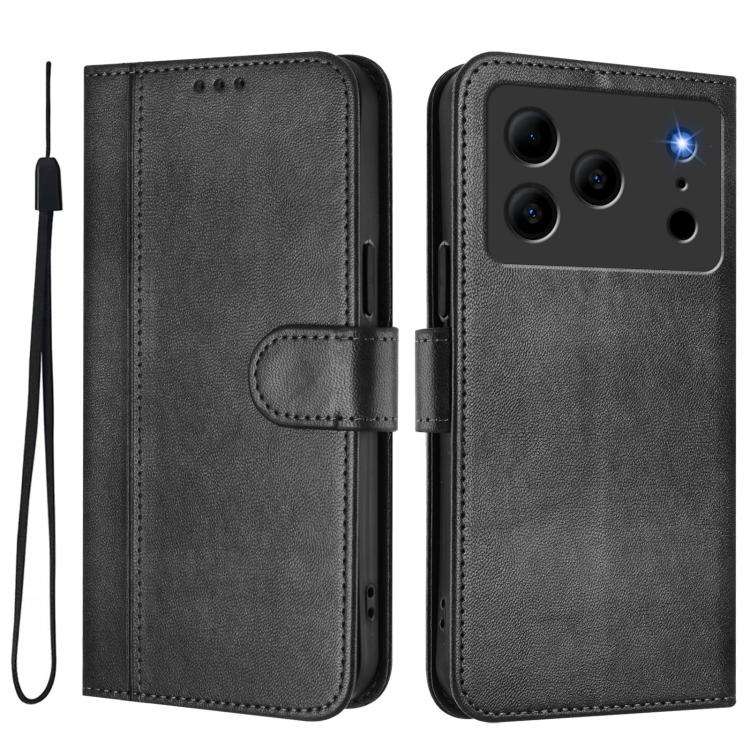 For Doogee Note 56 / Note 56 Pro Line Splicing Buckle Retro Leather Phone Case(Black)