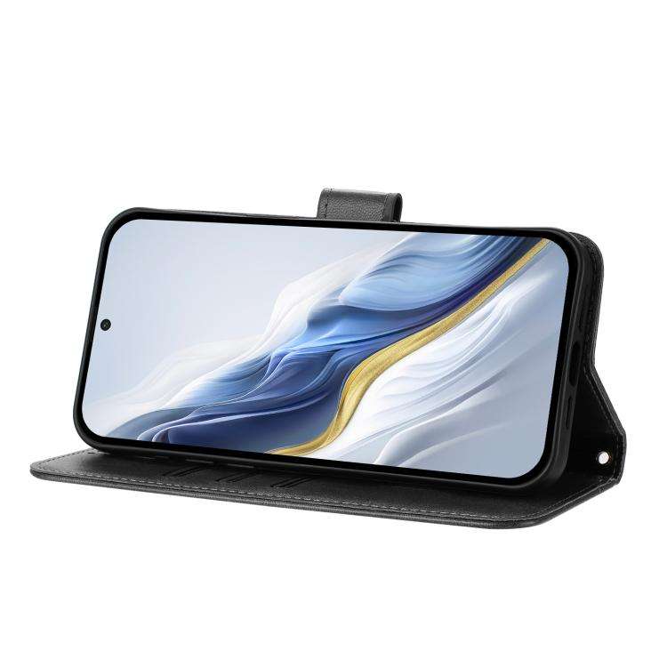 For Doogee Note 56 / Note 56 Pro Line Splicing Buckle Retro Leather Phone Case(Black)