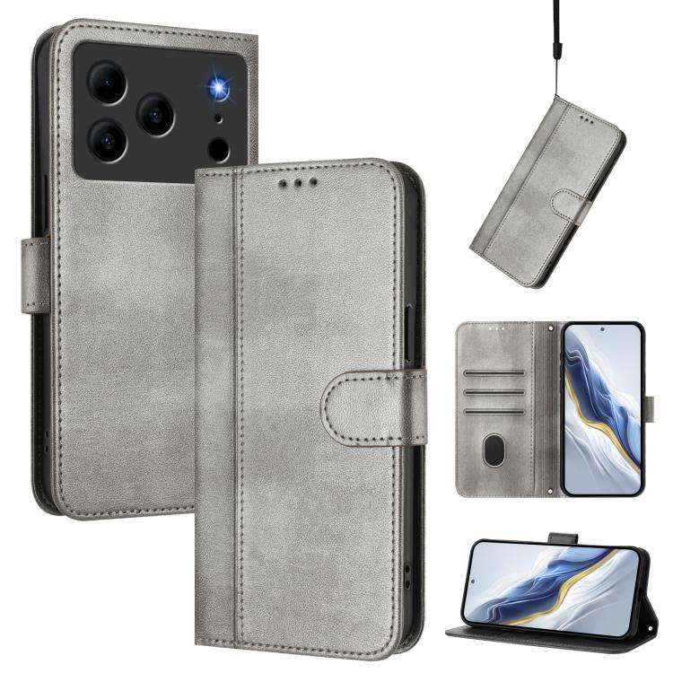 For Doogee Note 56 / Note 56 Pro Line Splicing Buckle Retro Leather Phone Case(Grey)