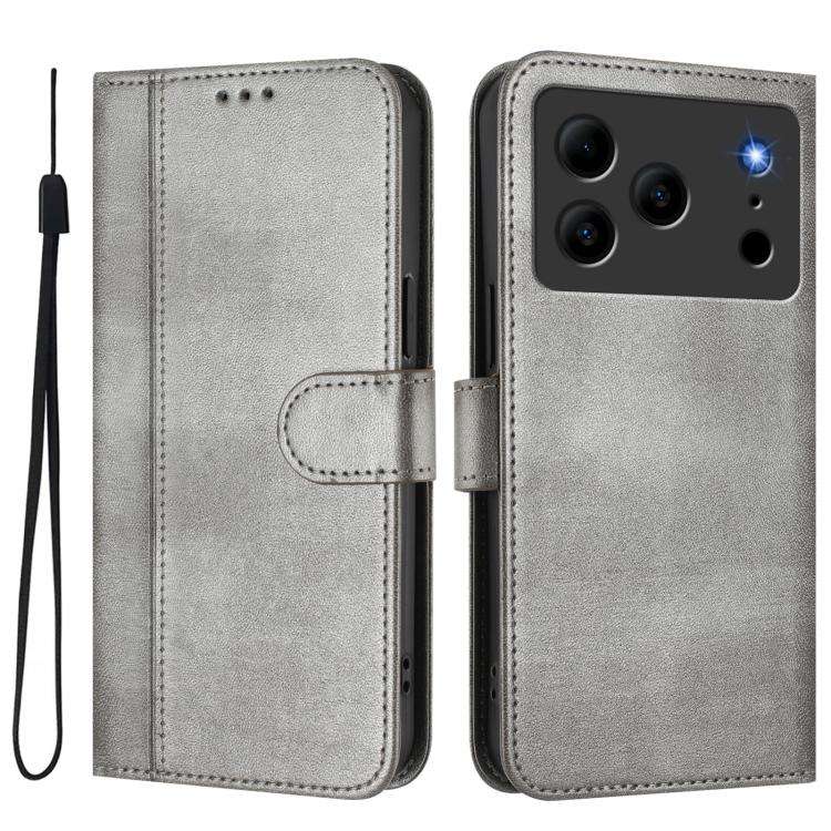 For Doogee Note 56 / Note 56 Pro Line Splicing Buckle Retro Leather Phone Case(Grey)