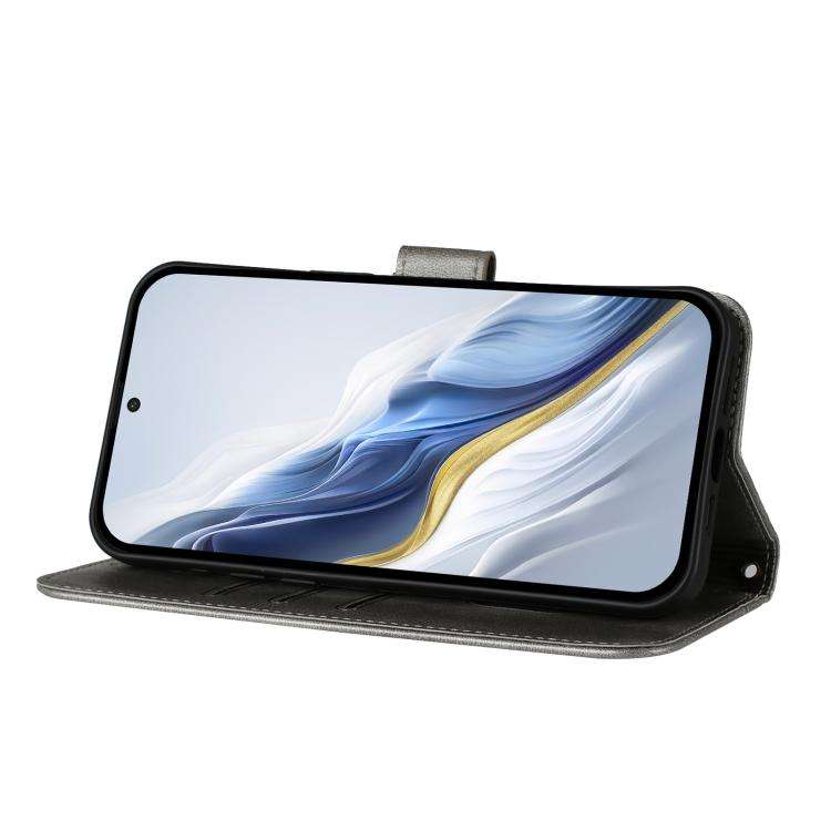 For Doogee Note 56 / Note 56 Pro Line Splicing Buckle Retro Leather Phone Case(Grey)