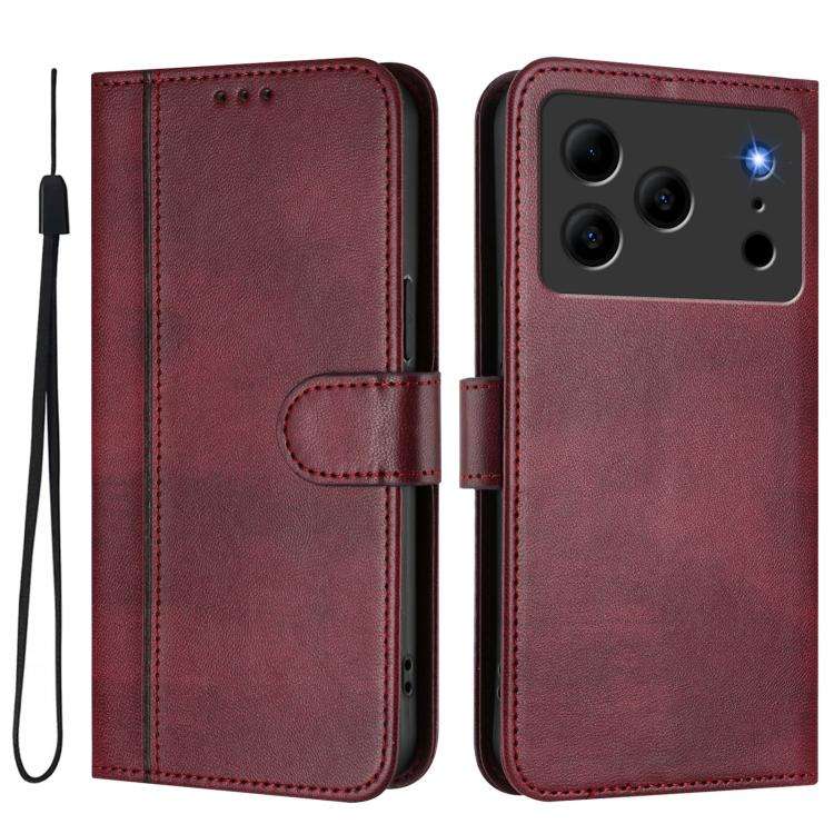 For Doogee Note 56 / Note 56 Pro Line Splicing Buckle Retro Leather Phone Case(Wine Red)