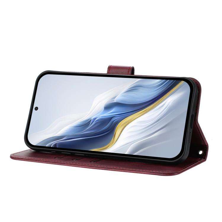 For Doogee Note 56 / Note 56 Pro Line Splicing Buckle Retro Leather Phone Case(Wine Red)
