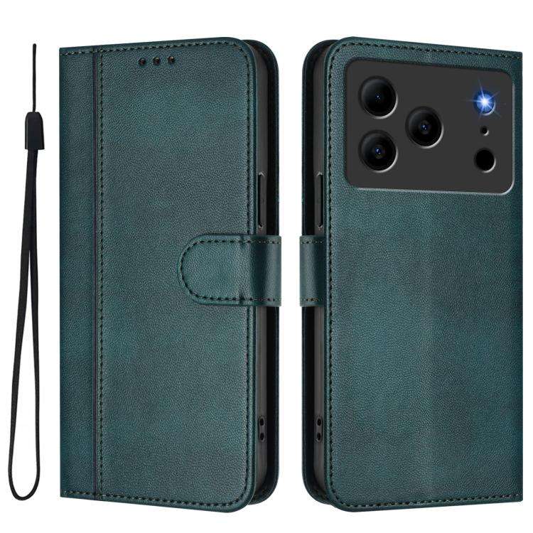 For Doogee Note 56 / Note 56 Pro Line Splicing Buckle Retro Leather Phone Case(Dark Green)