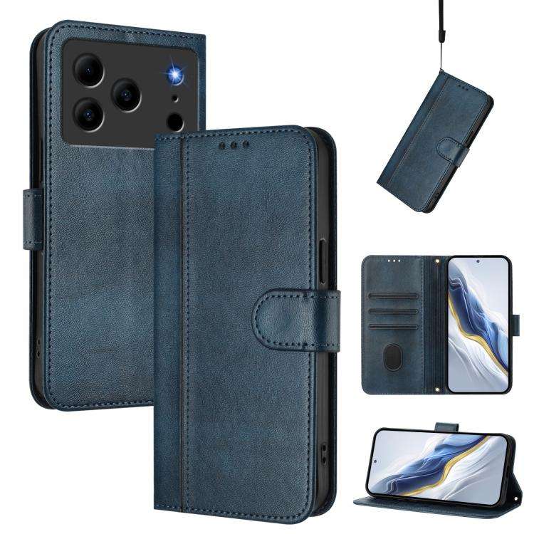 For Doogee Note 56 / Note 56 Pro Line Splicing Buckle Retro Leather Phone Case(Dark Blue)