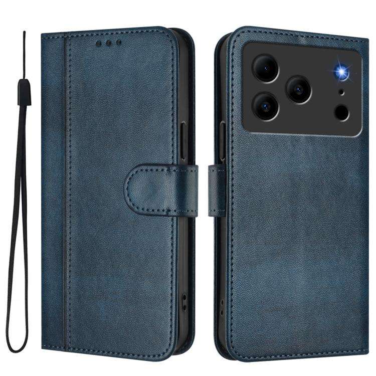 For Doogee Note 56 / Note 56 Pro Line Splicing Buckle Retro Leather Phone Case(Dark Blue)