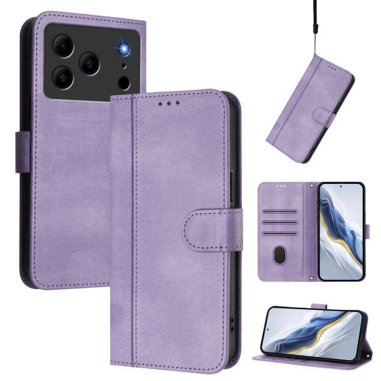 For Doogee Note 56 / Note 56 Pro Line Splicing Buckle Retro Leather Phone Case(Purple)