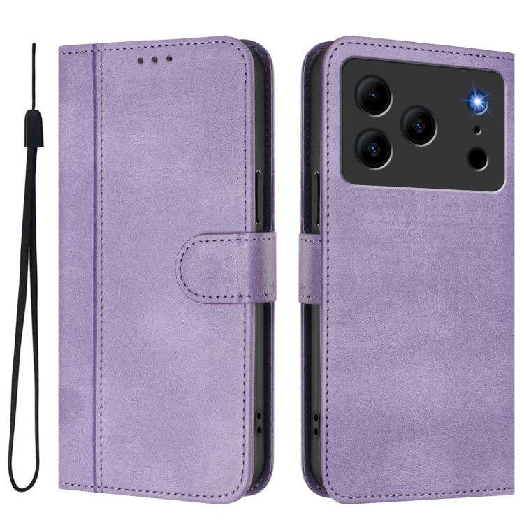 For Doogee Note 56 / Note 56 Pro Line Splicing Buckle Retro Leather Phone Case(Purple)