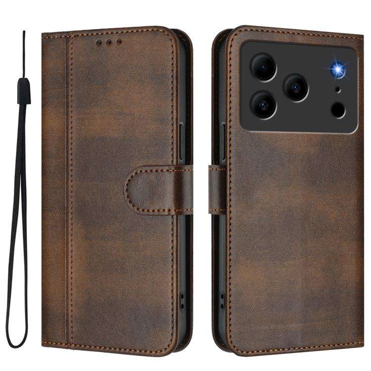 For Doogee Note 56 / Note 56 Pro Line Splicing Buckle Retro Leather Phone Case(Brown)