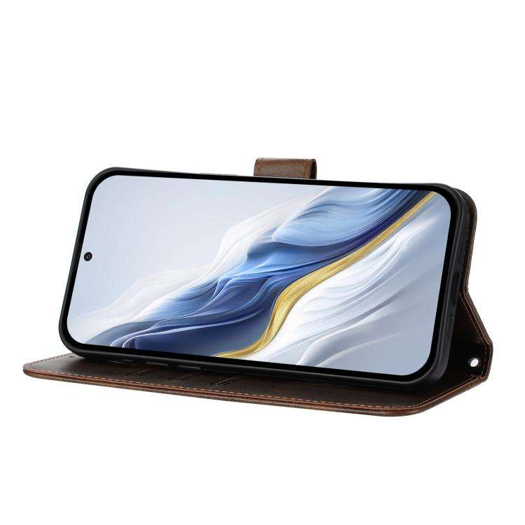 For Doogee Note 56 / Note 56 Pro Line Splicing Buckle Retro Leather Phone Case(Brown)
