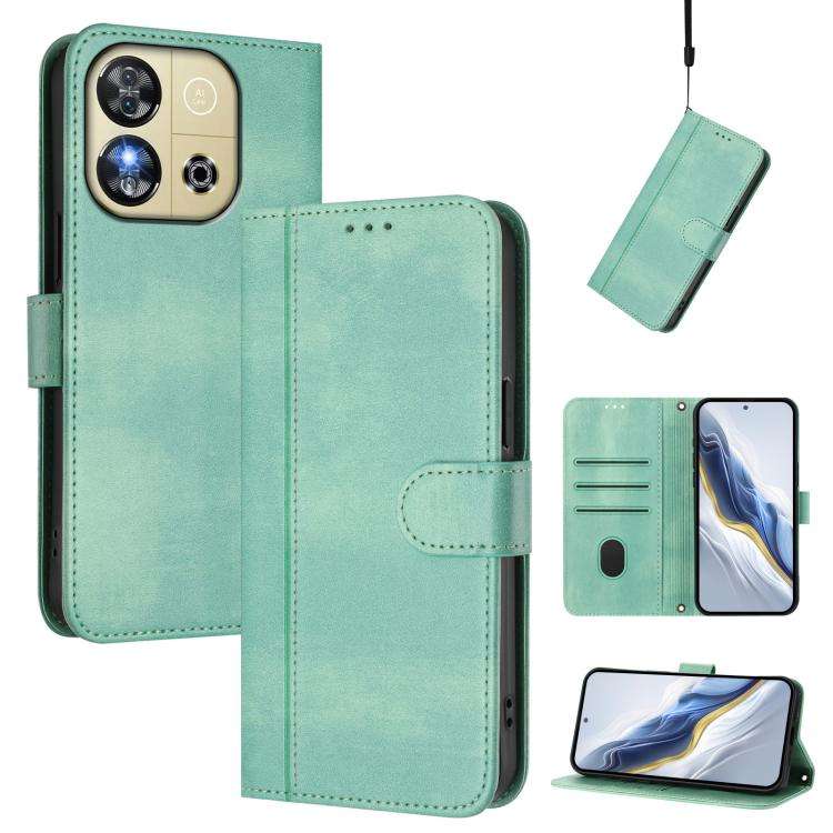 For Oukitel C57S / C57 Pro / Blu J12 Line Splicing Buckle Retro Leather Phone Case(Mint Green)
