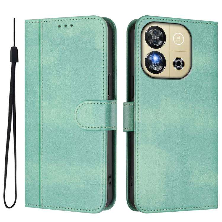 For Oukitel C57S / C57 Pro / Blu J12 Line Splicing Buckle Retro Leather Phone Case(Mint Green)
