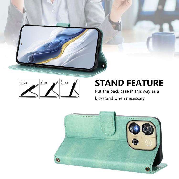 For Oukitel C57S / C57 Pro / Blu J12 Line Splicing Buckle Retro Leather Phone Case(Mint Green)