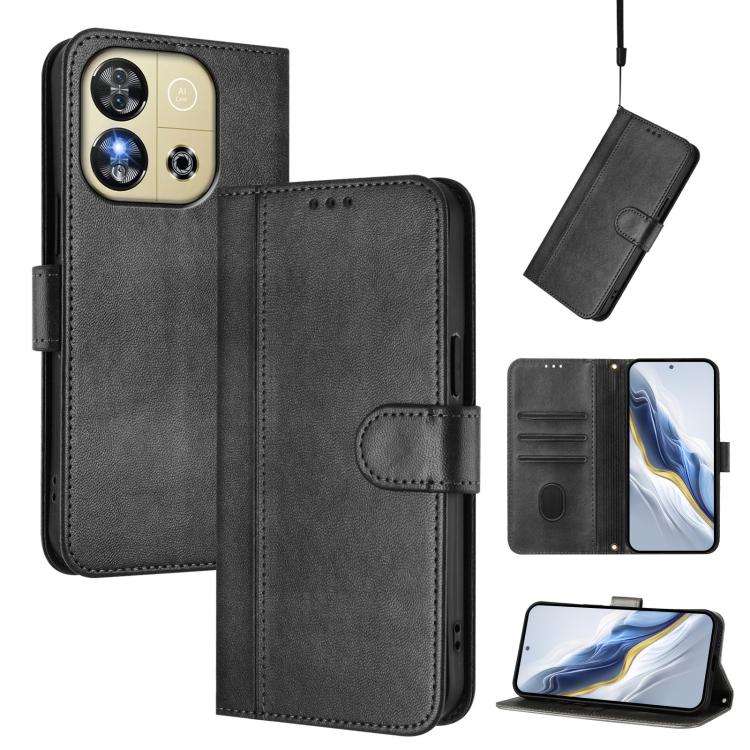 For Oukitel C57S / C57 Pro / Blu J12 Line Splicing Buckle Retro Leather Phone Case(Black)