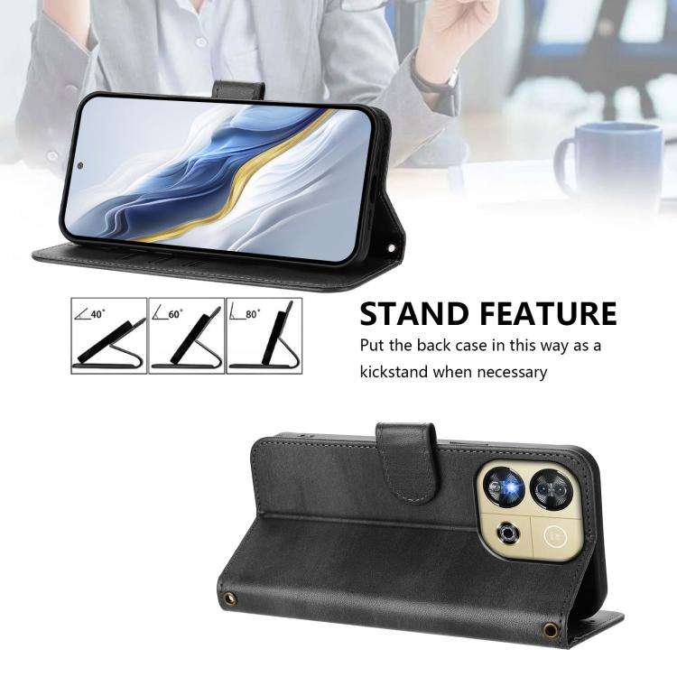For Oukitel C57S / C57 Pro / Blu J12 Line Splicing Buckle Retro Leather Phone Case(Black)
