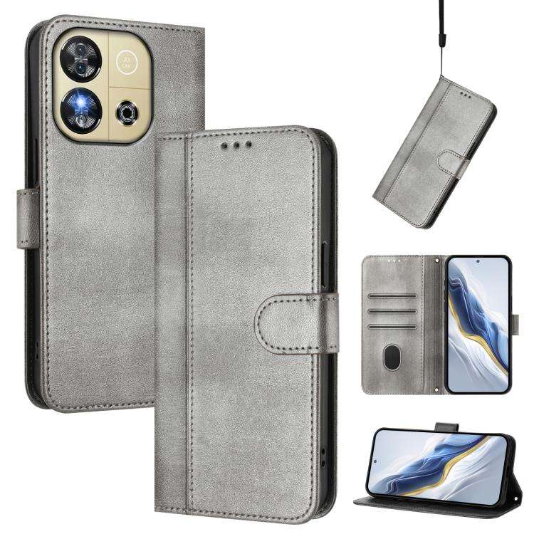 For Oukitel C57S / C57 Pro / Blu J12 Line Splicing Buckle Retro Leather Phone Case(Grey)