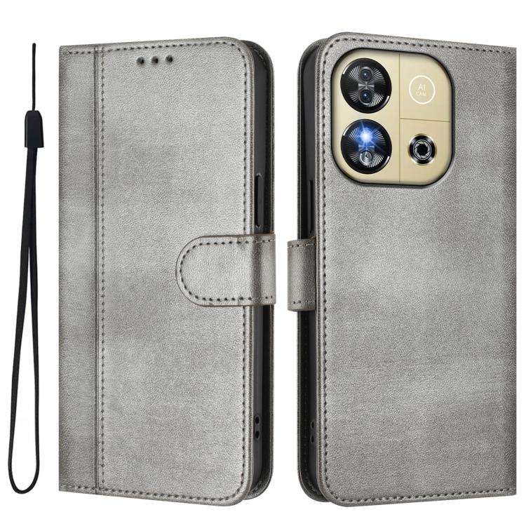 For Oukitel C57S / C57 Pro / Blu J12 Line Splicing Buckle Retro Leather Phone Case(Grey)