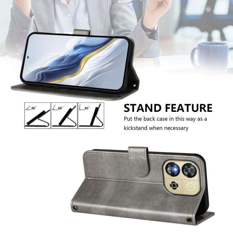 For Oukitel C57S / C57 Pro / Blu J12 Line Splicing Buckle Retro Leather Phone Case(Grey)