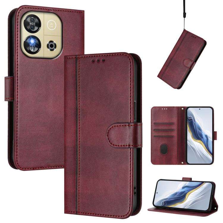 For Oukitel C57S / C57 Pro / Blu J12 Line Splicing Buckle Retro Leather Phone Case(Wine Red)
