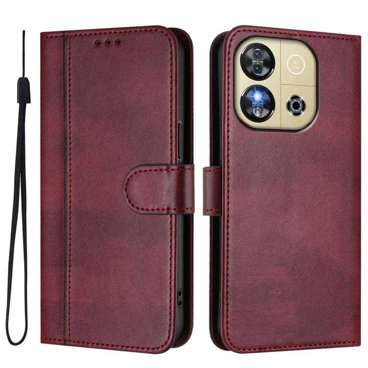 For Oukitel C57S / C57 Pro / Blu J12 Line Splicing Buckle Retro Leather Phone Case(Wine Red)