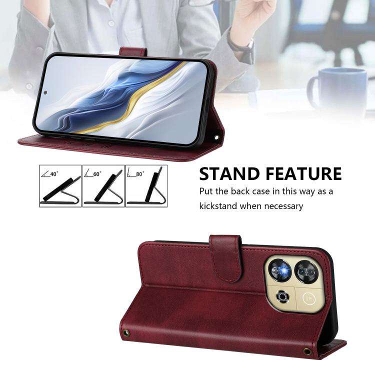 For Oukitel C57S / C57 Pro / Blu J12 Line Splicing Buckle Retro Leather Phone Case(Wine Red)