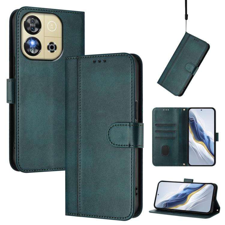 For Oukitel C57S / C57 Pro / Blu J12 Line Splicing Buckle Retro Leather Phone Case(Dark Green)