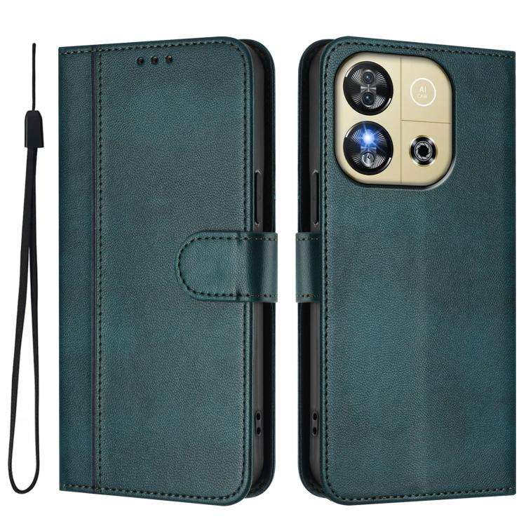 For Oukitel C57S / C57 Pro / Blu J12 Line Splicing Buckle Retro Leather Phone Case(Dark Green)