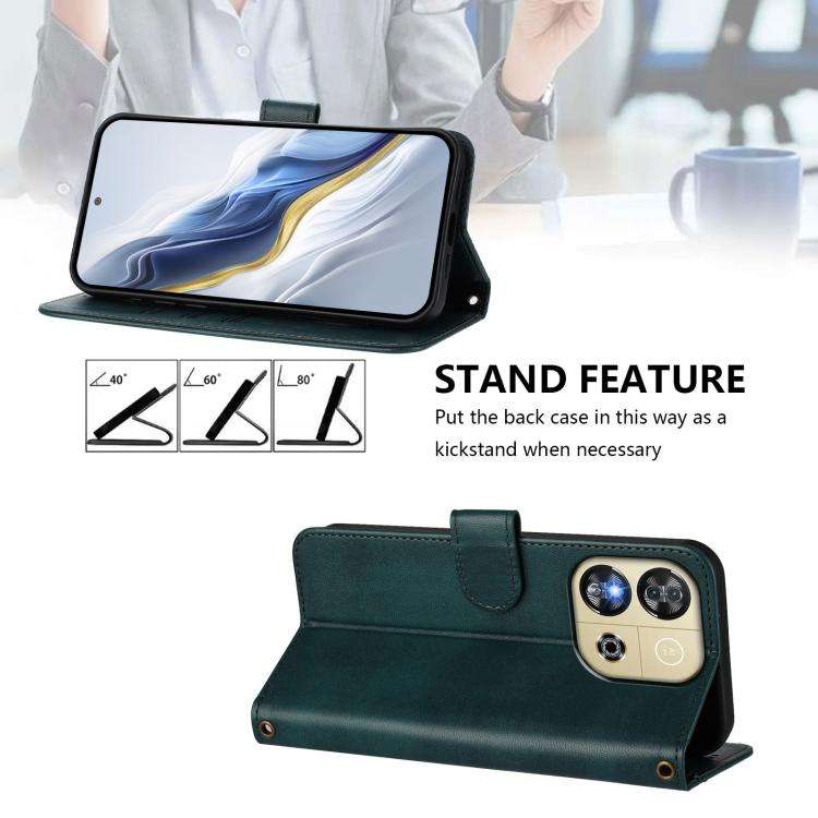 For Oukitel C57S / C57 Pro / Blu J12 Line Splicing Buckle Retro Leather Phone Case(Dark Green)