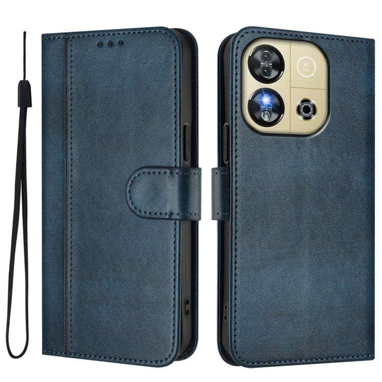 For Oukitel C57S / C57 Pro / Blu J12 Line Splicing Buckle Retro Leather Phone Case(Dark Blue)