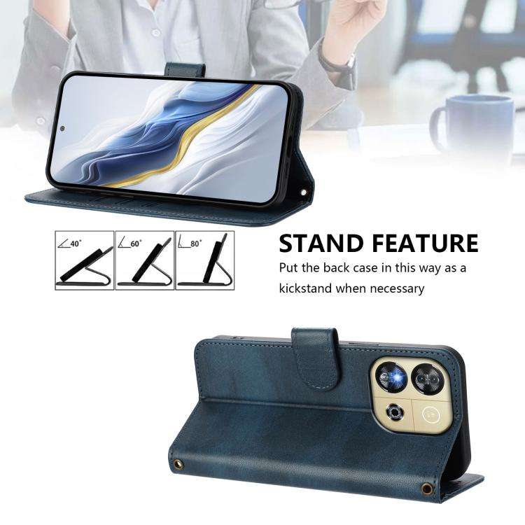 For Oukitel C57S / C57 Pro / Blu J12 Line Splicing Buckle Retro Leather Phone Case(Dark Blue)