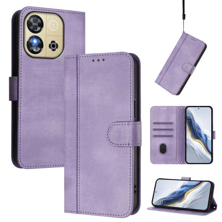 For Oukitel C57S / C57 Pro / Blu J12 Line Splicing Buckle Retro Leather Phone Case(Purple)