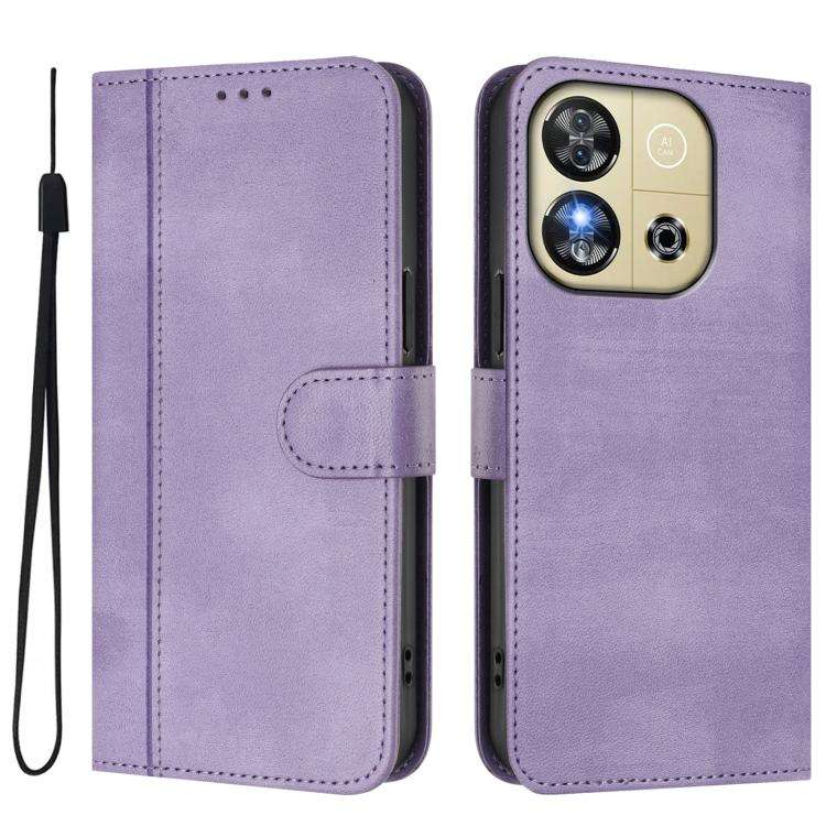 For Oukitel C57S / C57 Pro / Blu J12 Line Splicing Buckle Retro Leather Phone Case(Purple)