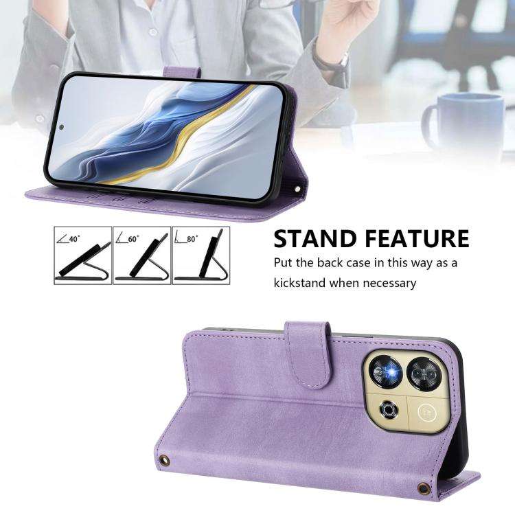 For Oukitel C57S / C57 Pro / Blu J12 Line Splicing Buckle Retro Leather Phone Case(Purple)