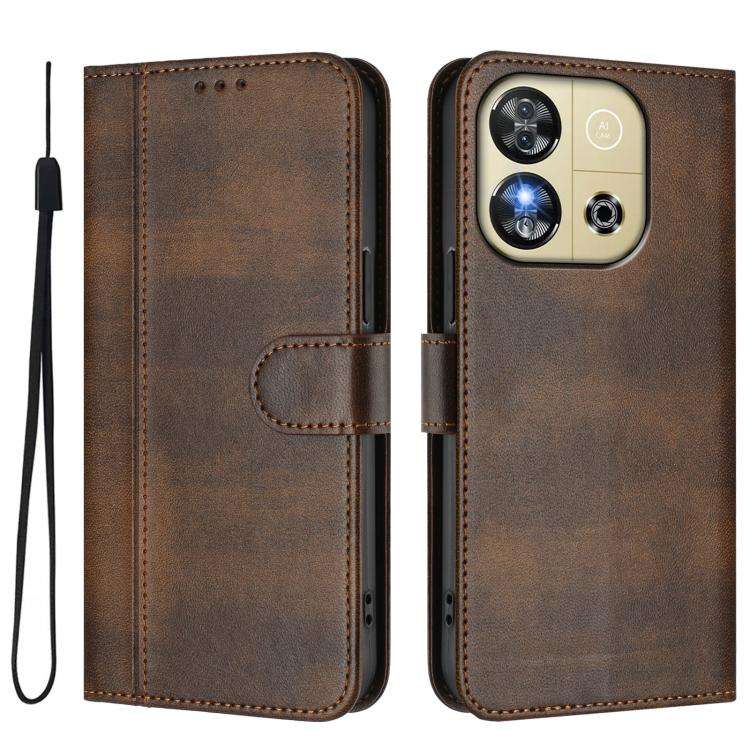 For Oukitel C57S / C57 Pro / Blu J12 Line Splicing Buckle Retro Leather Phone Case(Brown)