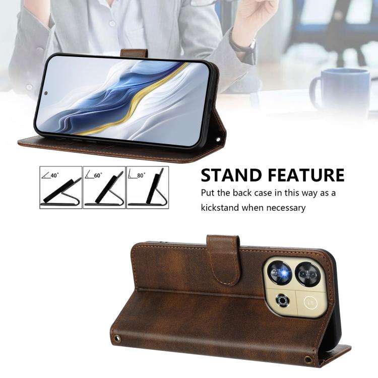For Oukitel C57S / C57 Pro / Blu J12 Line Splicing Buckle Retro Leather Phone Case(Brown)