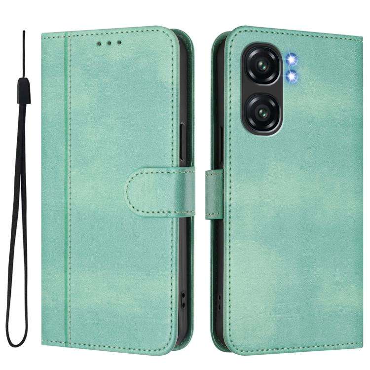 For Oukitel C58 / C58 Pro Line Splicing Buckle Retro Leather Phone Case(Mint Green)