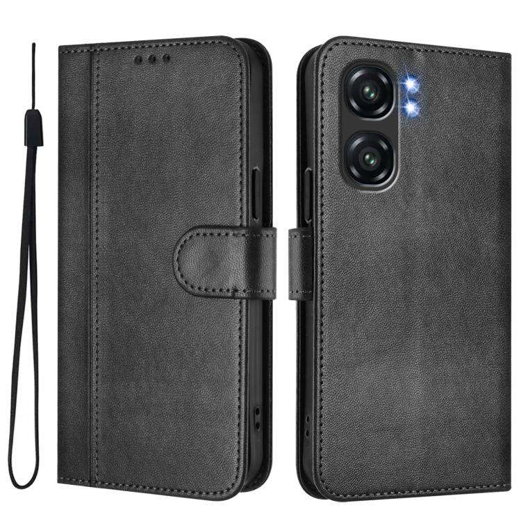 For Oukitel C58 / C58 Pro Line Splicing Buckle Retro Leather Phone Case(Black)
