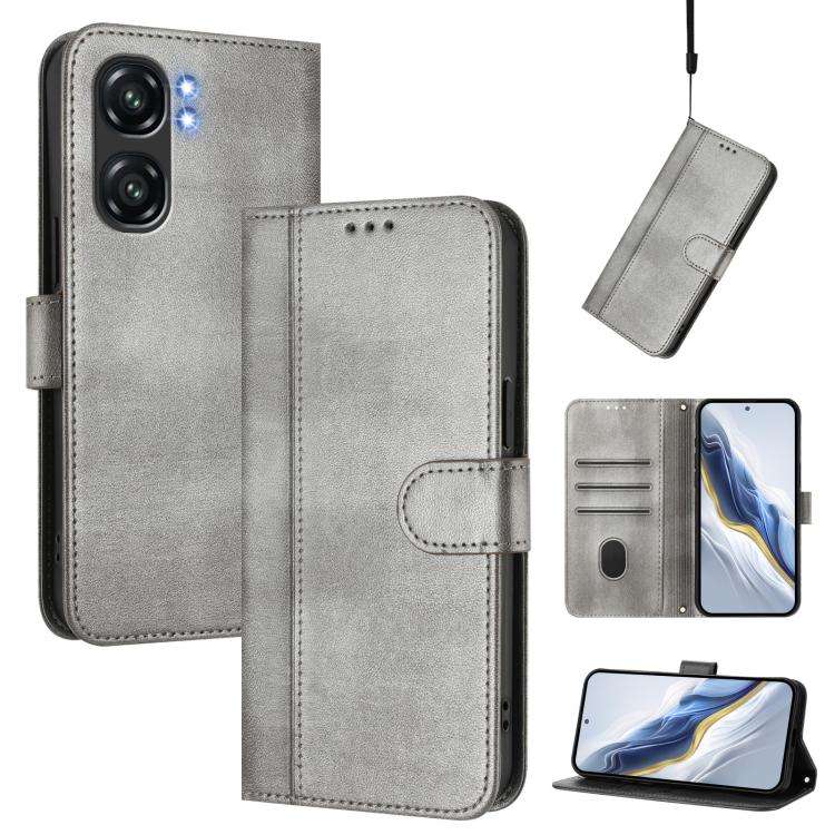 For Oukitel C58 / C58 Pro Line Splicing Buckle Retro Leather Phone Case(Grey)