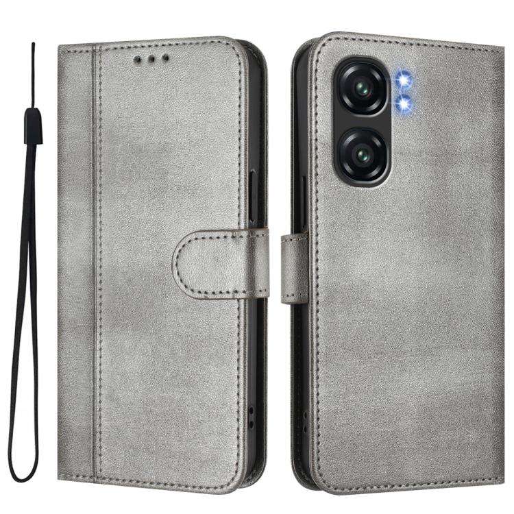 For Oukitel C58 / C58 Pro Line Splicing Buckle Retro Leather Phone Case(Grey)