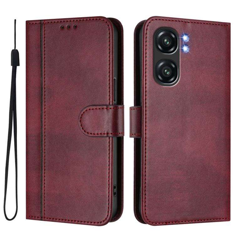 For Oukitel C58 / C58 Pro Line Splicing Buckle Retro Leather Phone Case(Wine Red)