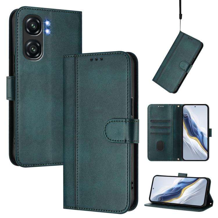 For Oukitel C58 / C58 Pro Line Splicing Buckle Retro Leather Phone Case(Dark Green)