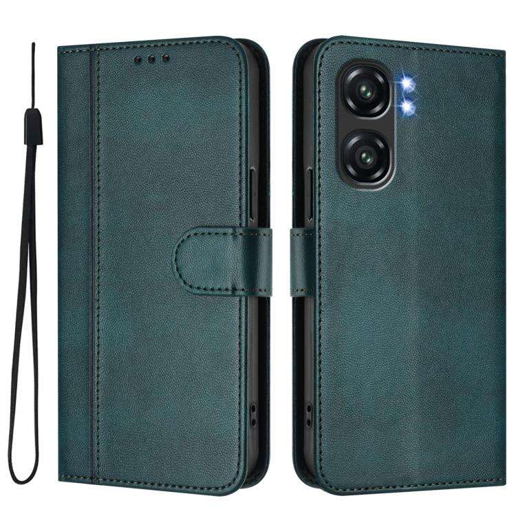 For Oukitel C58 / C58 Pro Line Splicing Buckle Retro Leather Phone Case(Dark Green)