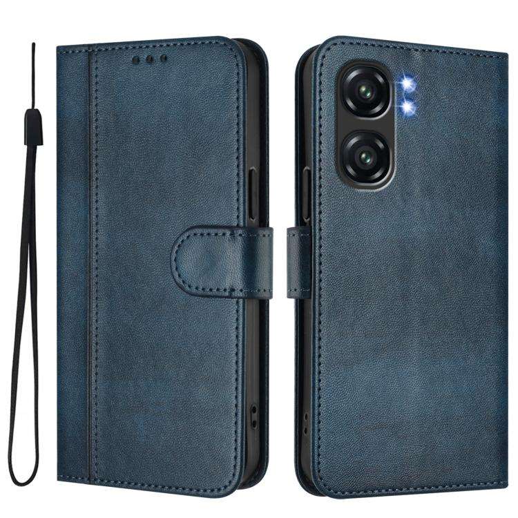 For Oukitel C58 / C58 Pro Line Splicing Buckle Retro Leather Phone Case(Dark Blue)