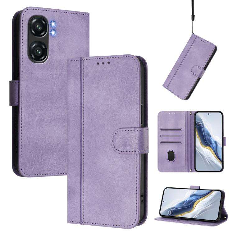 For Oukitel C58 / C58 Pro Line Splicing Buckle Retro Leather Phone Case(Purple)