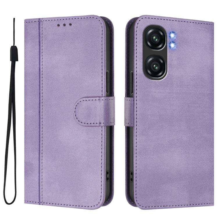 For Oukitel C58 / C58 Pro Line Splicing Buckle Retro Leather Phone Case(Purple)