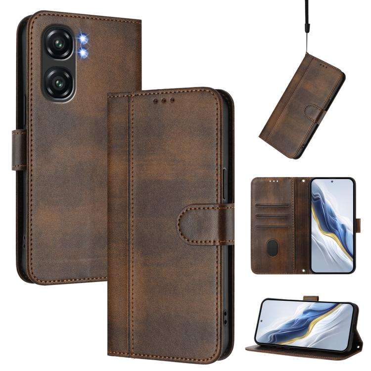 For Oukitel C58 / C58 Pro Line Splicing Buckle Retro Leather Phone Case(Brown)